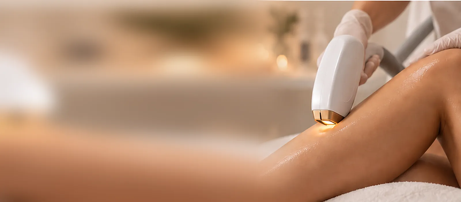 Épilation laser sur une jambe dans un cadre lumineux et chaleureux